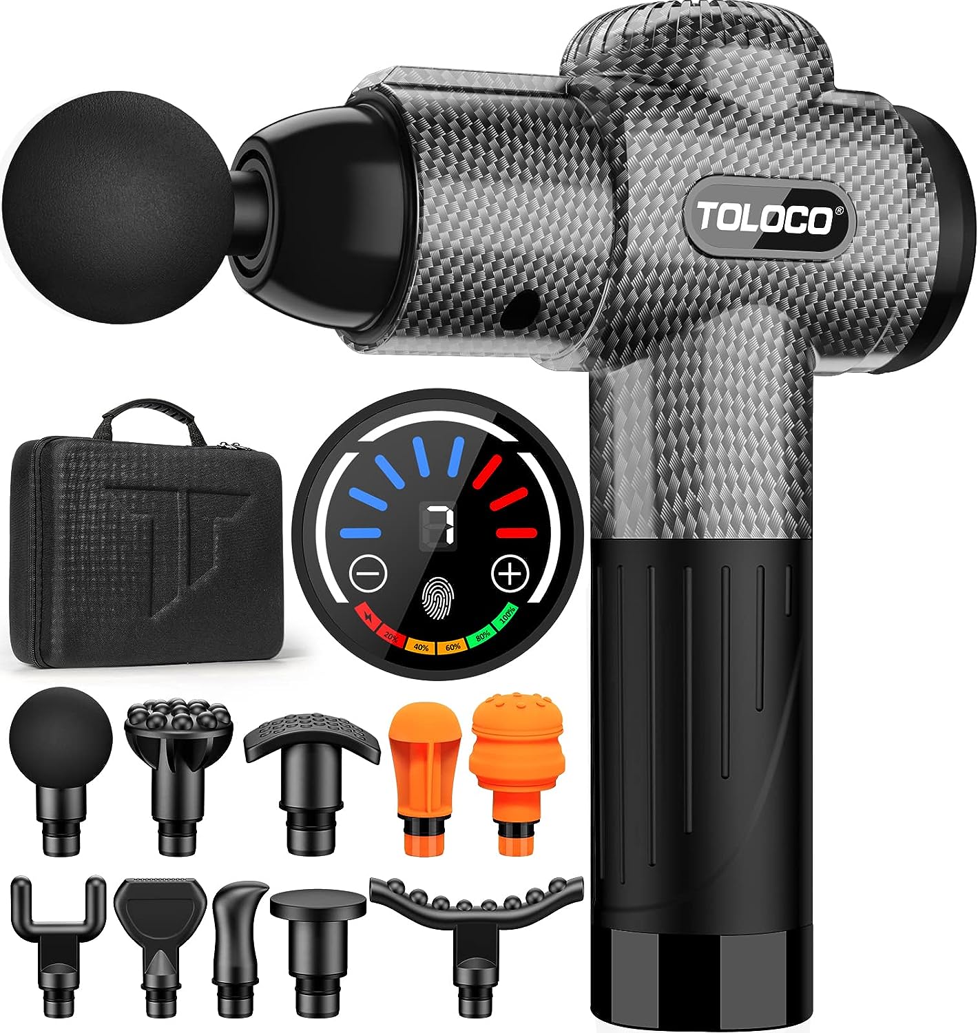 TOLOCO Massage Gun, Muscle Massage Gun Deep Tissue for Athletes with 10 Massage Heads, Electric Percussion Massager for Any Pain Relief, Carbon