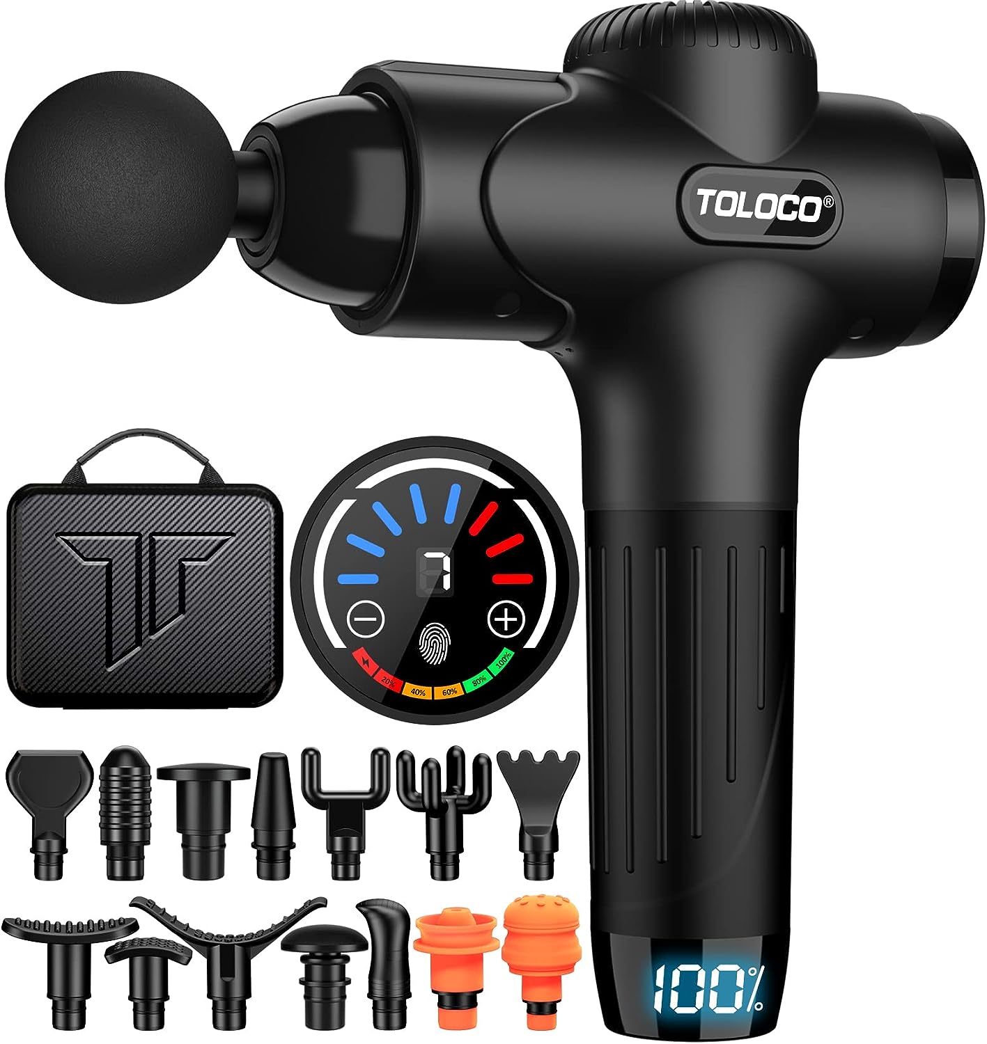 TOLOCO Massage Gun, Muscle Massage Gun Deep Tissue, Percussion Massage Gun with 15 Replacement Heads, Super Quiet Portable Electric Massager for Athletes, Treatment, Relax, Black