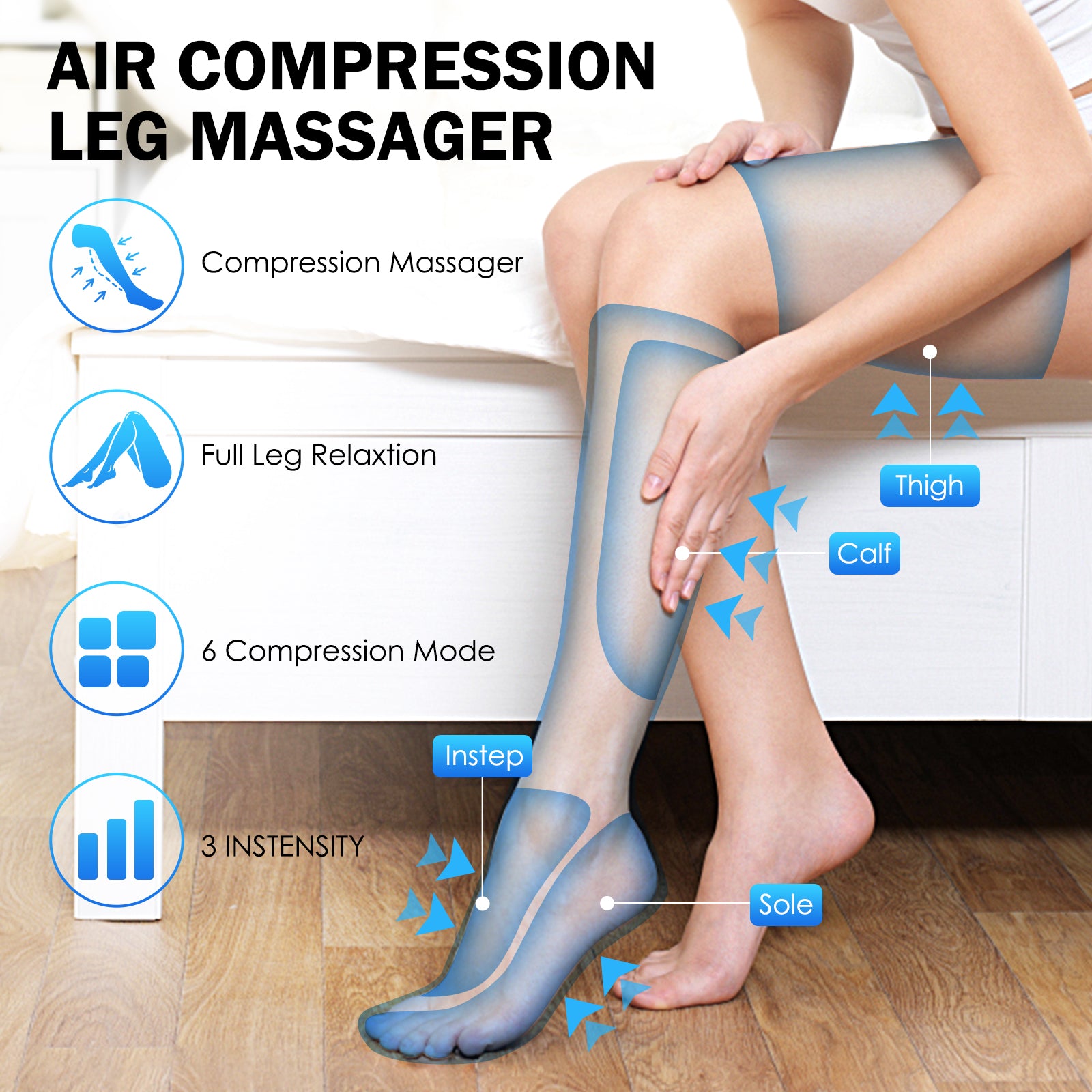 TOLOCO Leg Massager, Leg Massager with Air Compression for Circulation, Relaxation and Pain Relief with 6 Modes 3 Vibration, Full Foot Massager For Thigh Calf Feet