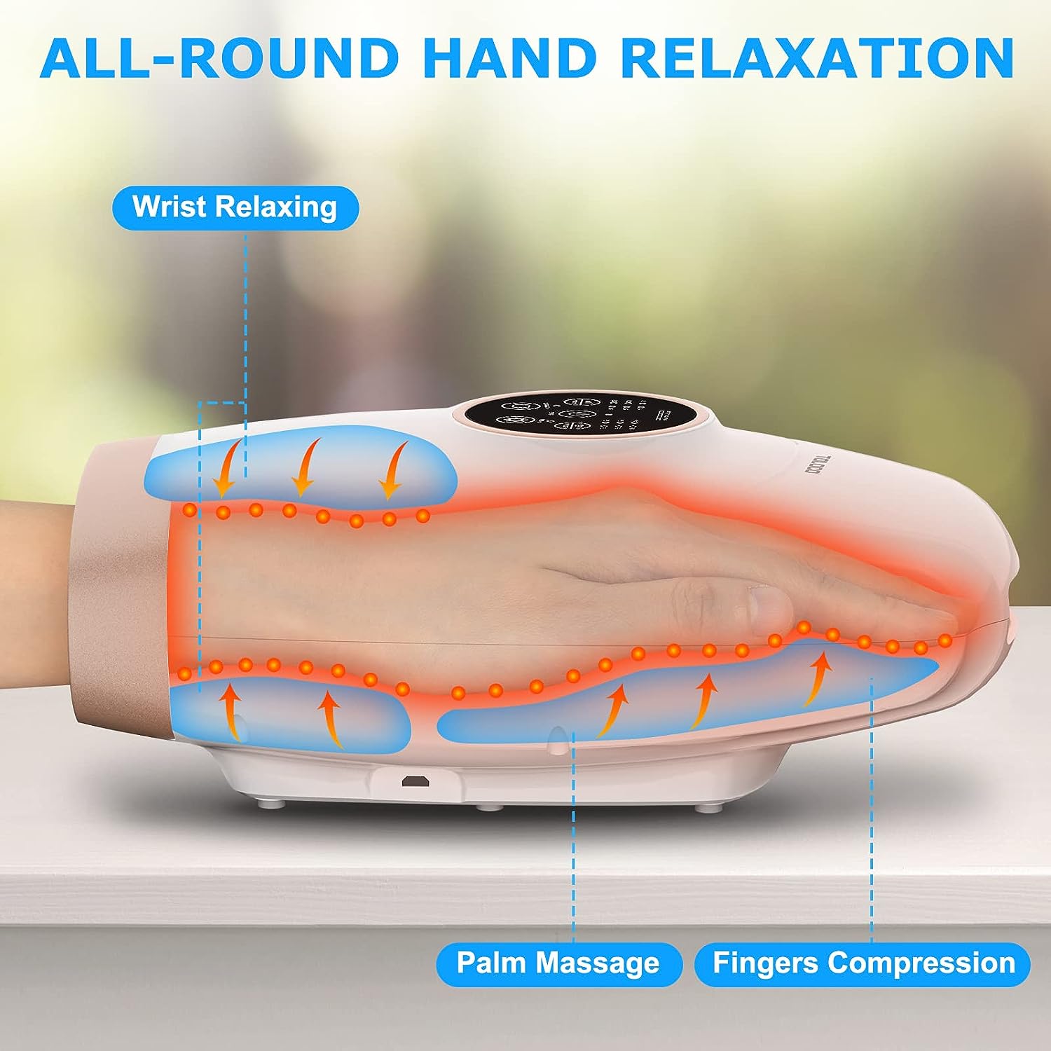 TOLOCO Hand Massager, Cordless Hand Massager with Heat and Air Compression, Hand Massager for Arthritis, Electric Hand Massager with 6 Level Pressure Mode for Hand, Wrist and Finger (White)