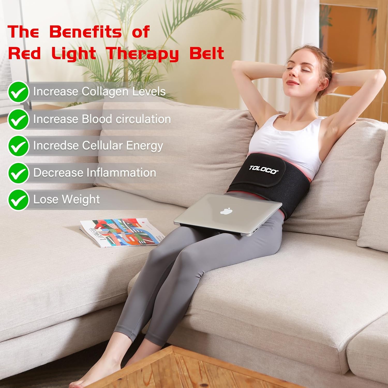 Red Light Therapy Belt, Infrared Light Therapy Wrap Red Light Therapy Device for Body with Timer for Back Shoulder Waist