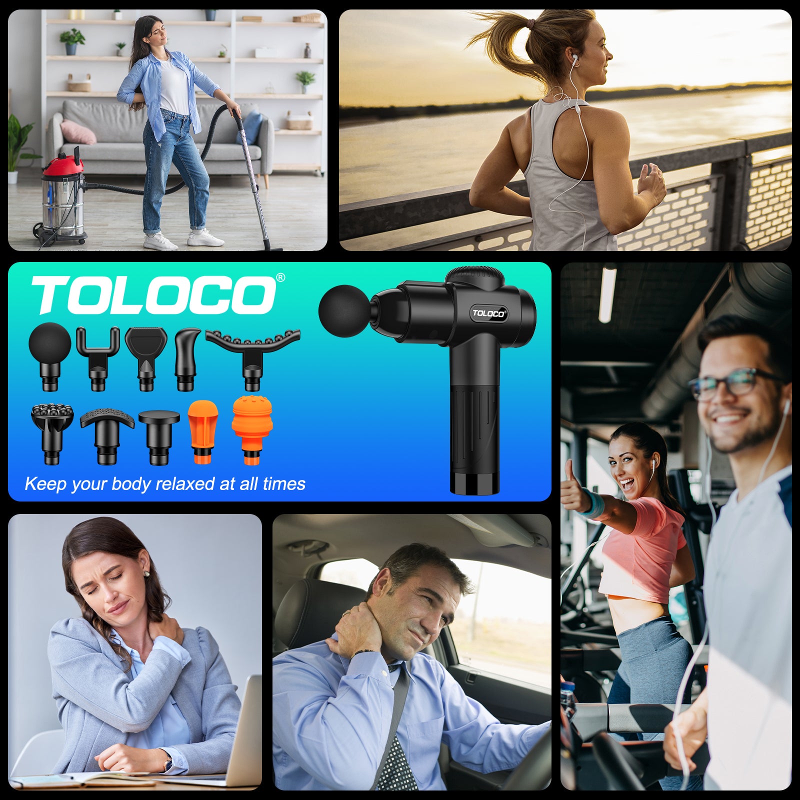 TOLOCO Massage Gun, Muscle Massage Gun Deep Tissue for Athletes, Electric Percussion Massager for Any Pain Relief, Gifts for Men&Women, Black