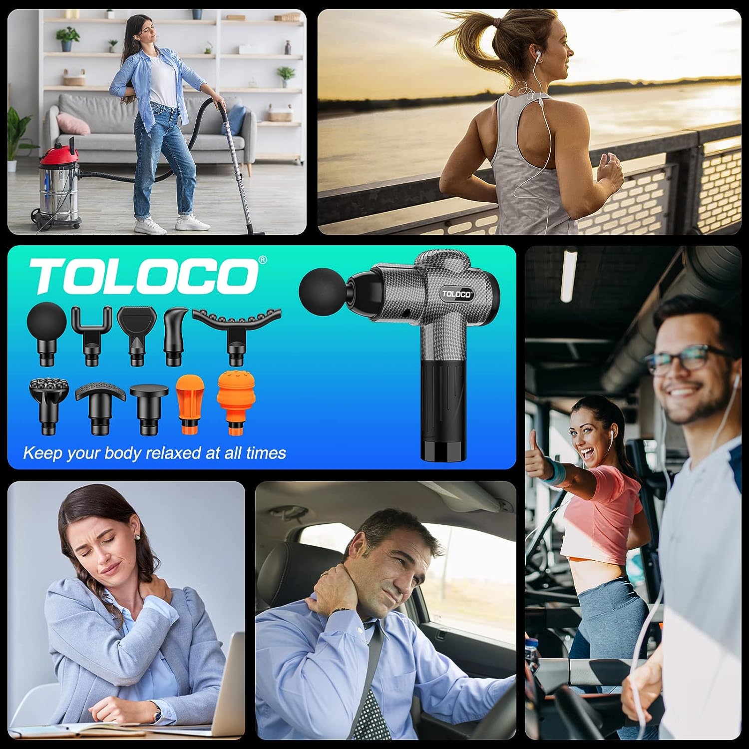 TOLOCO Massage Gun, Muscle Massage Gun Deep Tissue for Athletes with 10 Massage Heads, Electric Percussion Massager for Any Pain Relief, Carbon