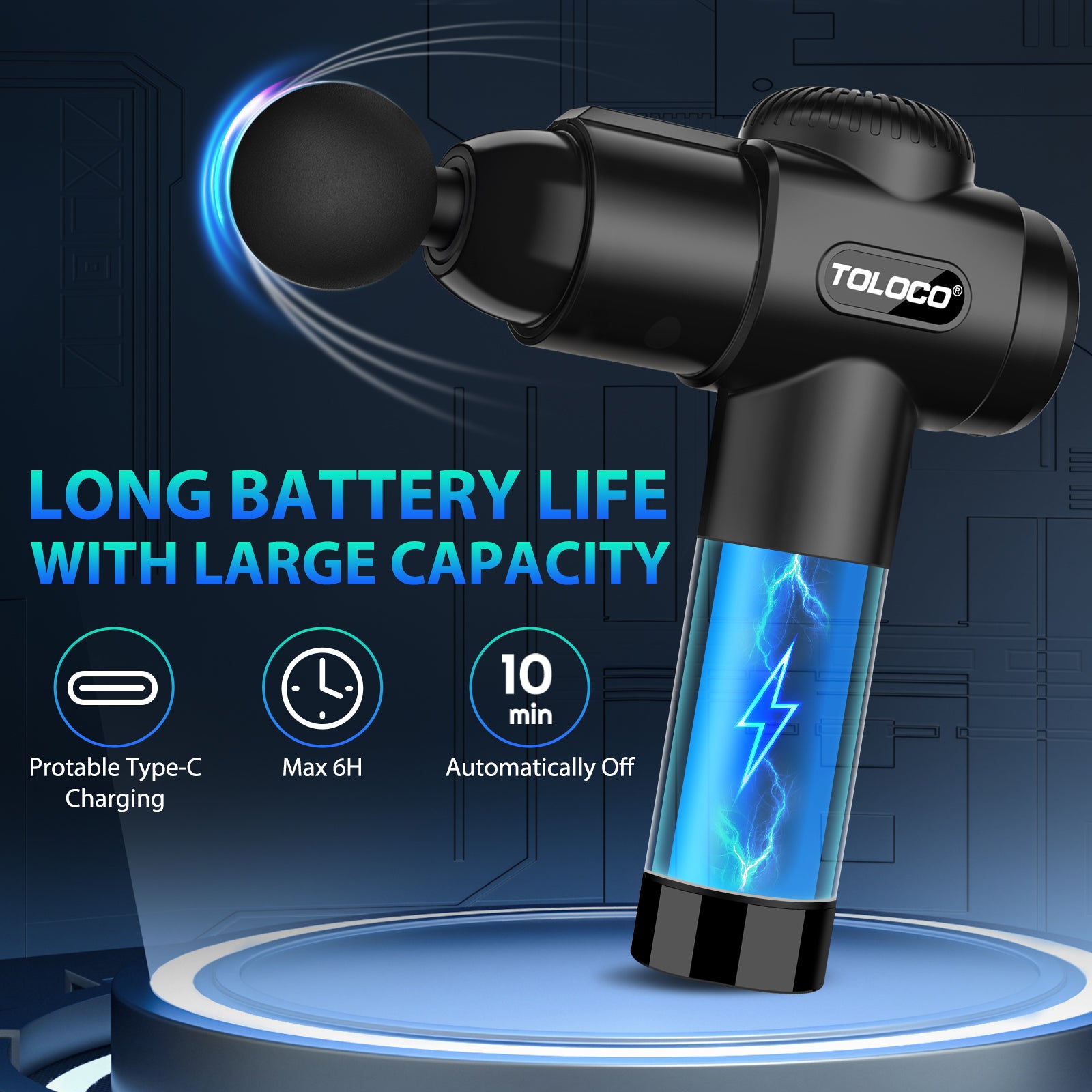 TOLOCO Massage Gun, Muscle Massage Gun Deep Tissue for Athletes, Electric Percussion Massager for Any Pain Relief, Gifts for Men&Women, Black