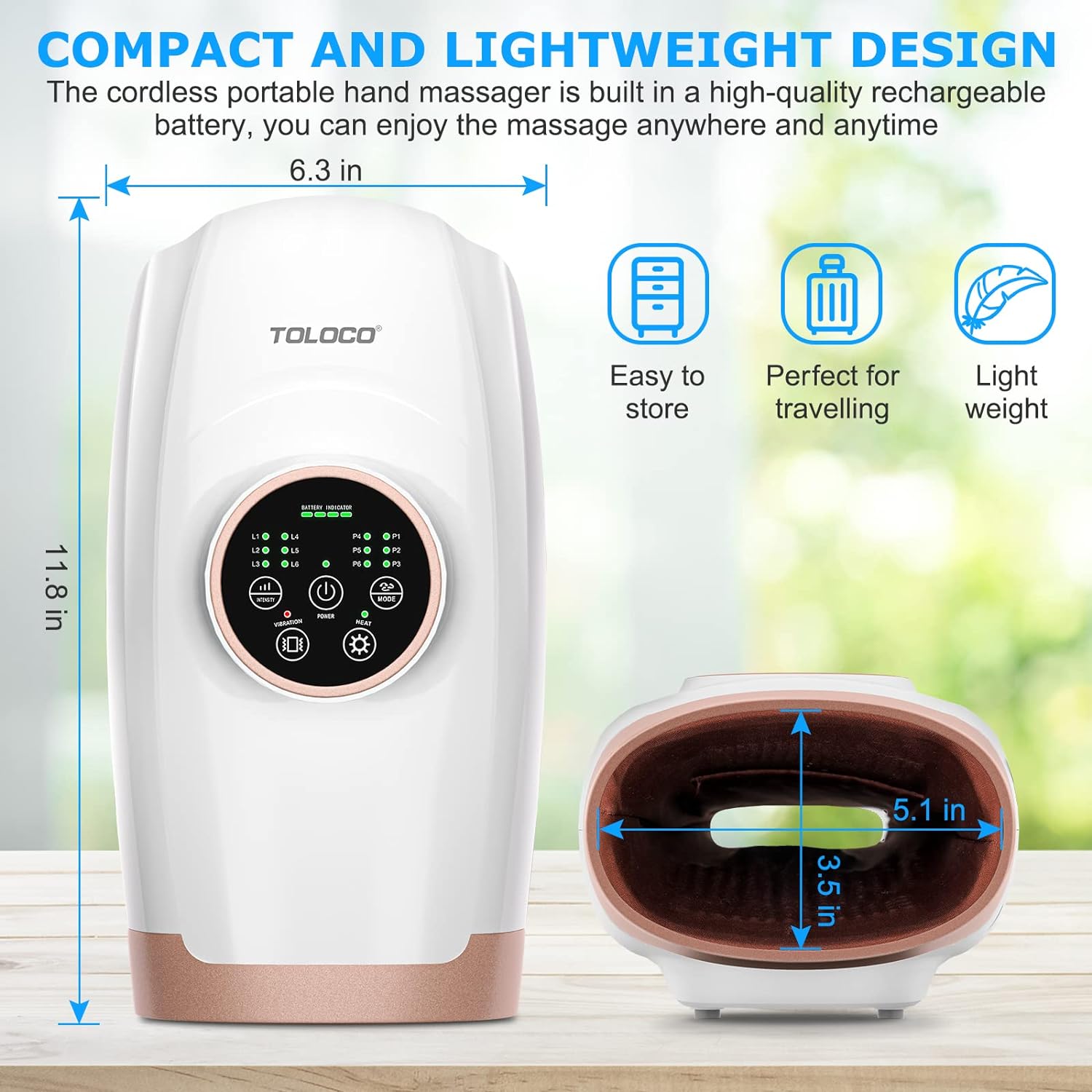 TOLOCO Hand Massager, Cordless Hand Massager with Heat and Air Compression, Hand Massager for Arthritis, Electric Hand Massager with 6 Level Pressure Mode for Hand, Wrist and Finger (White)