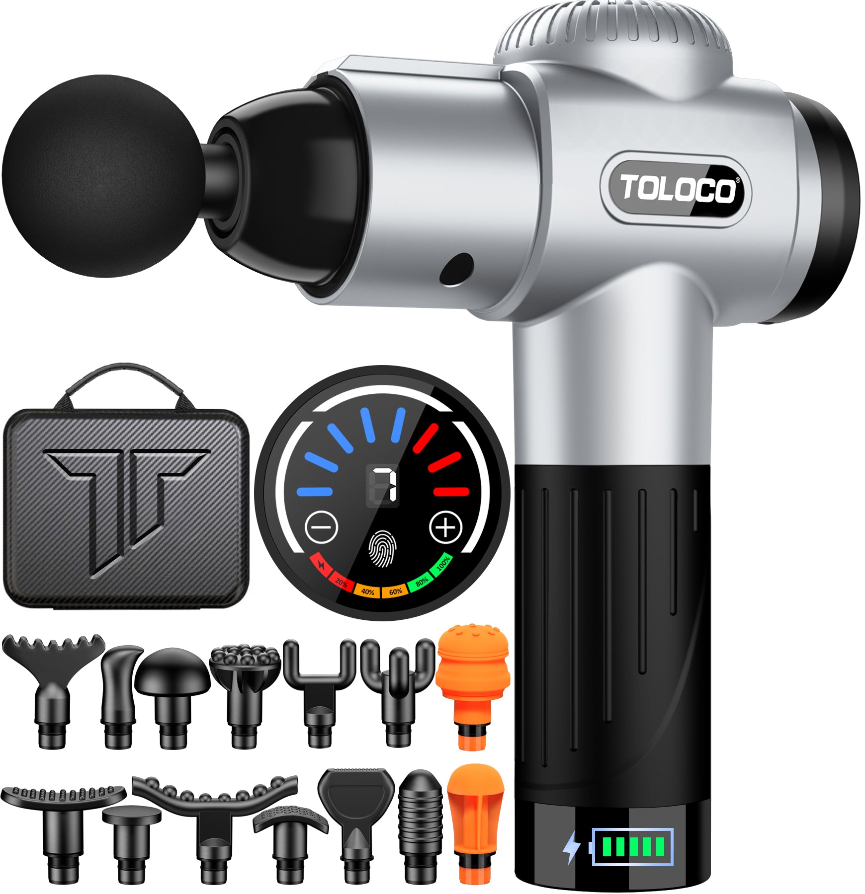 TOLOCO Massage Gun, Upgrade Percussion Muscle Massage Gun for Athletes, Deep Tissue Massager for Back, Silver