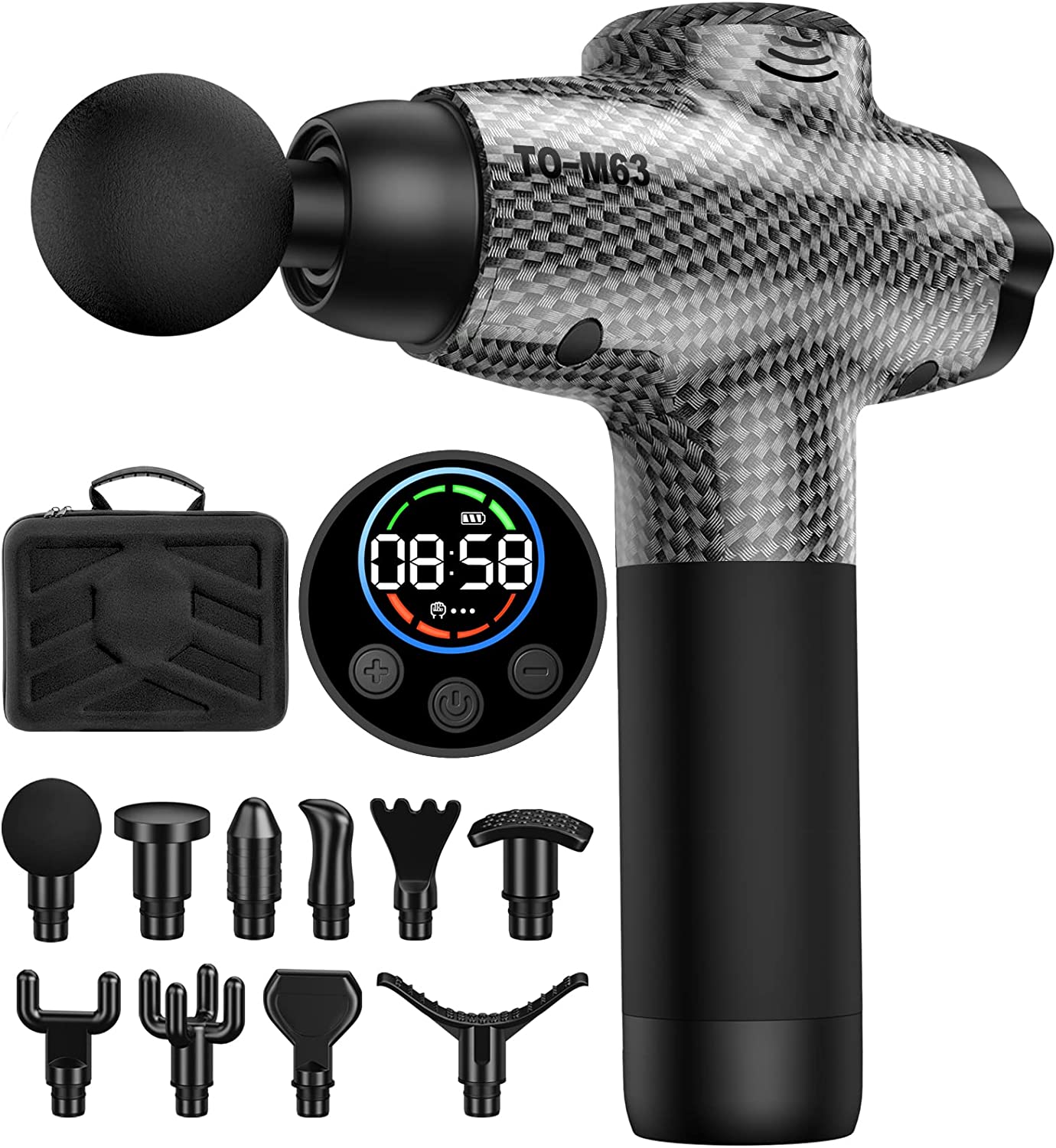 TOLOCO Massage Gun, Upgrade Percussion Muscle Massage Gun for Athletes, Handheld Deep Tissue Massager Gun, Carbon