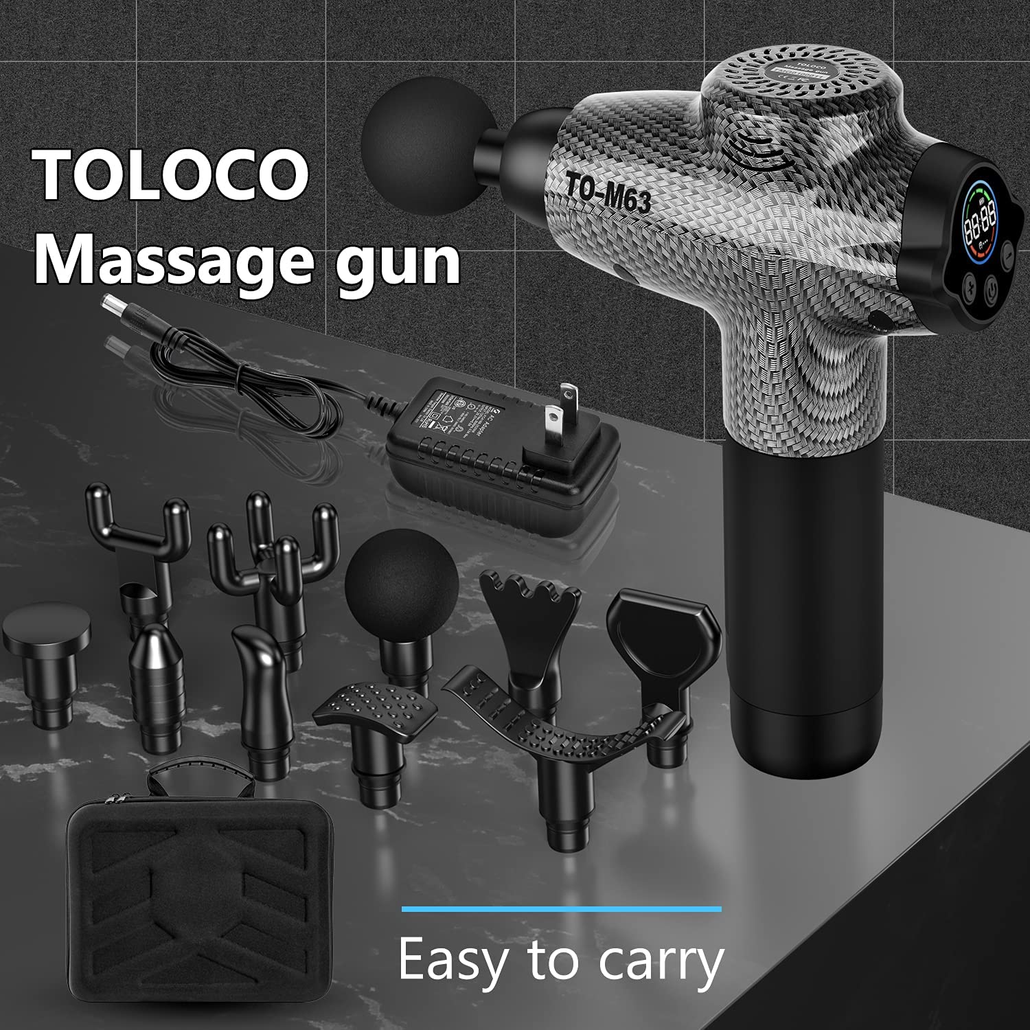 TOLOCO Massage Gun, Upgrade Percussion Muscle Massage Gun for Athletes, Handheld Deep Tissue Massager Gun, Carbon