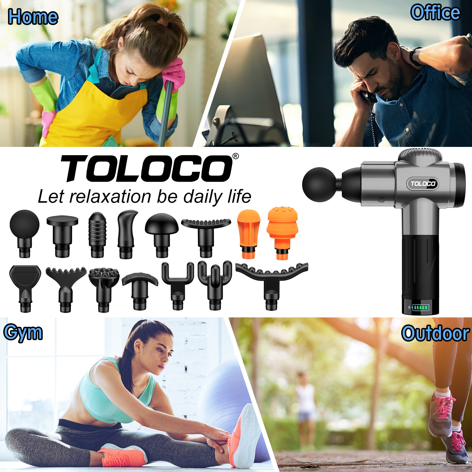 TOLOCO Massage Gun, Upgrade Percussion Muscle Massage Gun for Athletes, Handheld Deep Tissue Massager (Grey)