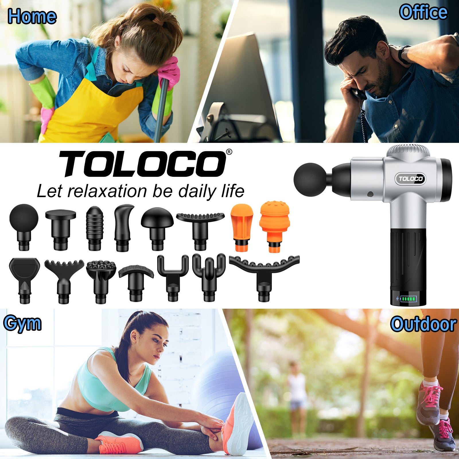 TOLOCO Massage Gun, Upgrade Percussion Muscle Massage Gun for Athletes, Deep Tissue Massager for Back, Silver